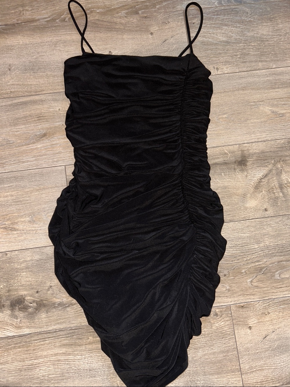 Classic Slim Ruched Mini Dress in Black - Picture 10 of 12